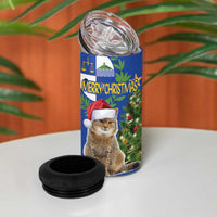 Uruguay Christmas 4 in 1 Can Cooler Tumbler Pampas Cat With Folk Pattern - Wonder Print Shop
