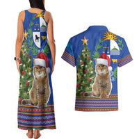 Uruguay Christmas Couples Matching Tank Maxi Dress and Hawaiian Shirt Pampas Cat With Folk Pattern - Wonder Print Shop