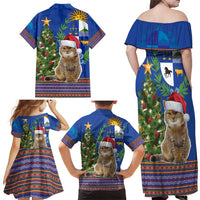 Uruguay Christmas Family Matching Off Shoulder Maxi Dress and Hawaiian Shirt Pampas Cat With Folk Pattern - Wonder Print Shop
