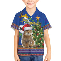 Uruguay Christmas Family Matching Off Shoulder Maxi Dress and Hawaiian Shirt Pampas Cat With Folk Pattern - Wonder Print Shop