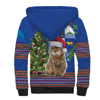 Uruguay Christmas Sherpa Hoodie Pampas Cat With Folk Pattern - Wonder Print Shop