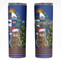 Uruguay Christmas Skinny Tumbler Pampas Cat With Folk Pattern - Wonder Print Shop