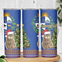 Uruguay Christmas Skinny Tumbler Pampas Cat With Folk Pattern - Wonder Print Shop