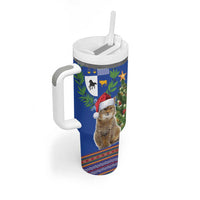 Uruguay Christmas Tumbler With Handle Pampas Cat With Folk Pattern - Wonder Print Shop