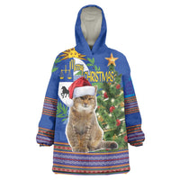 Uruguay Christmas Wearable Blanket Hoodie Pampas Cat With Folk Pattern - Wonder Print Shop