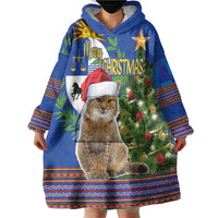 Uruguay Christmas Wearable Blanket Hoodie Pampas Cat With Folk Pattern - Wonder Print Shop