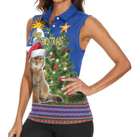 Uruguay Christmas Women Sleeveless Polo Shirt Pampas Cat With Folk Pattern - Wonder Print Shop