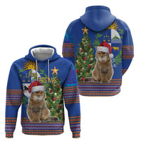 Uruguay Christmas Zip Hoodie Pampas Cat With Folk Pattern - Wonder Print Shop