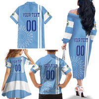 Custom Uruguay Football Family Matching Off The Shoulder Long Sleeve Dress and Hawaiian Shirt Sun of May The Sky Blue - Wonder Print Shop