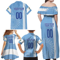 Custom Uruguay Football Family Matching Off Shoulder Maxi Dress and Hawaiian Shirt Sun of May The Sky Blue - Wonder Print Shop