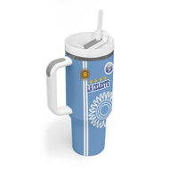 Custom Uruguay Football Tumbler With Handle Sun of May The Sky Blue - Wonder Print Shop