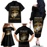 Montford Point Marines Family Matching Off The Shoulder Long Sleeve Dress and Hawaiian Shirt First Black Marines USMC Military - Wonder Print Shop