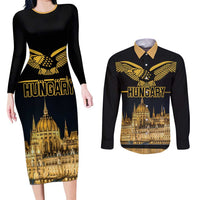 Personalized Hungary Budapest Capital Couples Matching Long Sleeve Bodycon Dress and Long Sleeve Button Shirt Hungarian Turul Bird - Wonder Print Shop