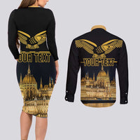 Personalized Hungary Budapest Capital Couples Matching Long Sleeve Bodycon Dress and Long Sleeve Button Shirt Hungarian Turul Bird - Wonder Print Shop