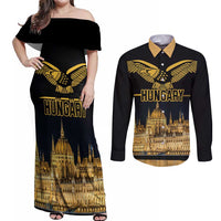 Personalized Hungary Budapest Capital Couples Matching Off Shoulder Maxi Dress and Long Sleeve Button Shirt Hungarian Turul Bird - Wonder Print Shop