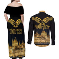 Personalized Hungary Budapest Capital Couples Matching Off Shoulder Maxi Dress and Long Sleeve Button Shirt Hungarian Turul Bird - Wonder Print Shop