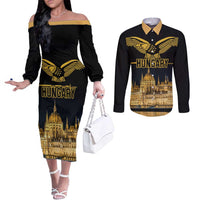 Personalized Hungary Budapest Capital Couples Matching Off The Shoulder Long Sleeve Dress and Long Sleeve Button Shirt Hungarian Turul Bird