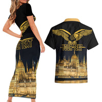 Personalized Hungary Budapest Capital Couples Matching Short Sleeve Bodycon Dress and Hawaiian Shirt Hungarian Turul Bird - Wonder Print Shop