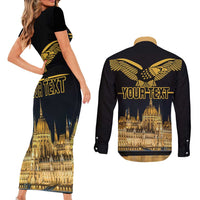 Personalized Hungary Budapest Capital Couples Matching Short Sleeve Bodycon Dress and Long Sleeve Button Shirt Hungarian Turul Bird - Wonder Print Shop
