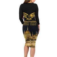Personalized Hungary Budapest Capital Family Matching Long Sleeve Bodycon Dress and Hawaiian Shirt Hungarian Turul Bird - Wonder Print Shop