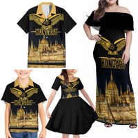 Personalized Hungary Budapest Capital Family Matching Off Shoulder Maxi Dress and Hawaiian Shirt Hungarian Turul Bird - Wonder Print Shop