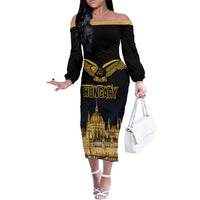 Personalized Hungary Budapest Capital Off The Shoulder Long Sleeve Dress Hungarian Turul Bird - Wonder Print Shop