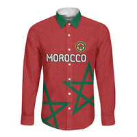Custom Morocco Heritage Football Long Sleeve Button Shirt Road To Champion
