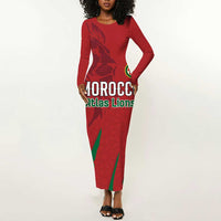 Custom Morocco Football Long Sleeve Bodycon Dress Atlas Lions Road To Champion