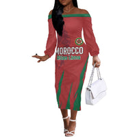 Custom Morocco Football Off The Shoulder Long Sleeve Dress Atlas Lions Road To Champion