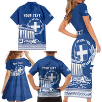 Personalized Greece Athena Goddess Family Matching Short Sleeve Bodycon Dress and Hawaiian Shirt Parthenon Greek Key Patterns
