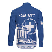 Personalized Greece Athena Goddess Long Sleeve Button Shirt Parthenon Greek Key Patterns