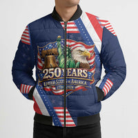 America 250th Anniversary Bomber Puffer Jacket USA 1776-2026 Patriotic Eagle