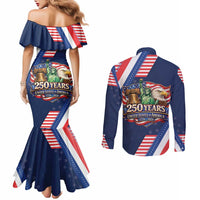 America 250th Anniversary Couples Matching Mermaid Dress and Long Sleeve Button Shirt USA 1776-2026 Patriotic Eagle