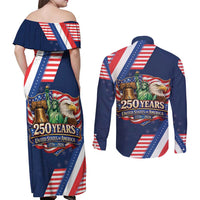 America 250th Anniversary Couples Matching Off Shoulder Maxi Dress and Long Sleeve Button Shirt USA 1776-2026 Patriotic Eagle