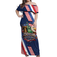 America 250th Anniversary Off Shoulder Maxi Dress USA 1776-2026 Patriotic Eagle