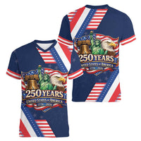 America 250th Anniversary Women V-Neck T-Shirt USA 1776-2026 Patriotic Eagle