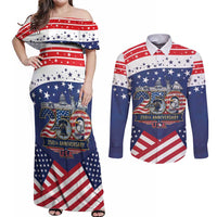 USA 250 Years of Freedom Couples Matching Off Shoulder Maxi Dress and Long Sleeve Button Shirt All American Pride
