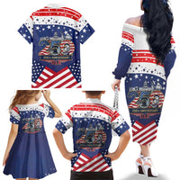 USA 250 Years of Freedom Family Matching Off The Shoulder Long Sleeve Dress and Hawaiian Shirt All American Pride