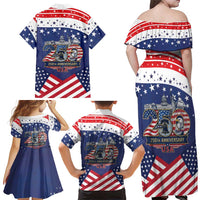 USA 250 Years of Freedom Family Matching Off Shoulder Maxi Dress and Hawaiian Shirt All American Pride