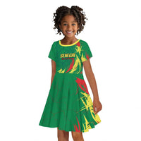 Senegal Football Pride Custom Kid Short Sleeve Dress Les Lions de la Teranga