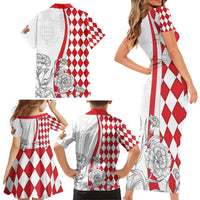 Monaco Deo Juvante Family Matching Short Sleeve Bodycon Dress and Hawaiian Shirt Lozenge Flag Style