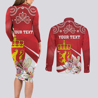 Personalized Norway Constitution Day Couples Matching Long Sleeve Bodycon Dress and Long Sleeve Button Shirt Norwegian Lion Pyramidal Saxifrage