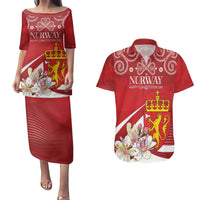 Personalized Norway Constitution Day Couples Matching Puletasi and Hawaiian Shirt Norwegian Lion Pyramidal Saxifrage