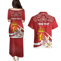 Personalized Norway Constitution Day Couples Matching Puletasi and Hawaiian Shirt Norwegian Lion Pyramidal Saxifrage