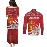 Personalized Norway Constitution Day Couples Matching Puletasi and Long Sleeve Button Shirt Norwegian Lion Pyramidal Saxifrage