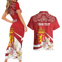 Personalized Norway Constitution Day Couples Matching Short Sleeve Bodycon Dress and Hawaiian Shirt Norwegian Lion Pyramidal Saxifrage