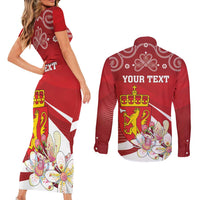 Personalized Norway Constitution Day Couples Matching Short Sleeve Bodycon Dress and Long Sleeve Button Shirt Norwegian Lion Pyramidal Saxifrage