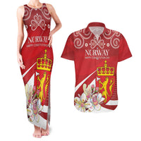 Personalized Norway Constitution Day Couples Matching Tank Maxi Dress and Hawaiian Shirt Norwegian Lion Pyramidal Saxifrage