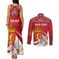 Personalized Norway Constitution Day Couples Matching Tank Maxi Dress and Long Sleeve Button Shirt Norwegian Lion Pyramidal Saxifrage