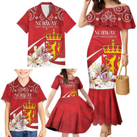 Personalized Norway Constitution Day Family Matching Mermaid Dress and Hawaiian Shirt Norwegian Lion Pyramidal Saxifrage